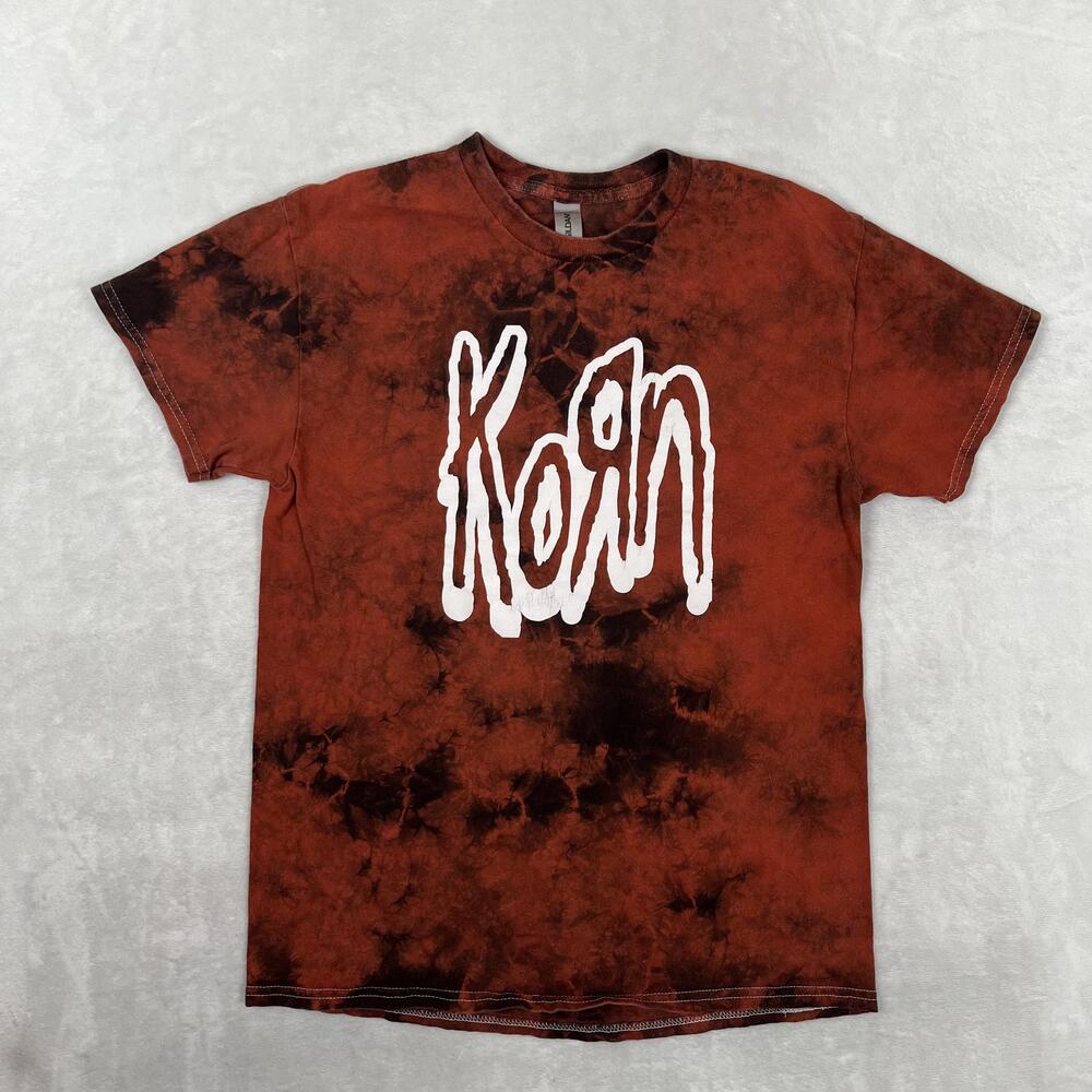 Korn T-Shirt Mens Medium Orange Tie Dye Logo Graphic Rock Band Tee